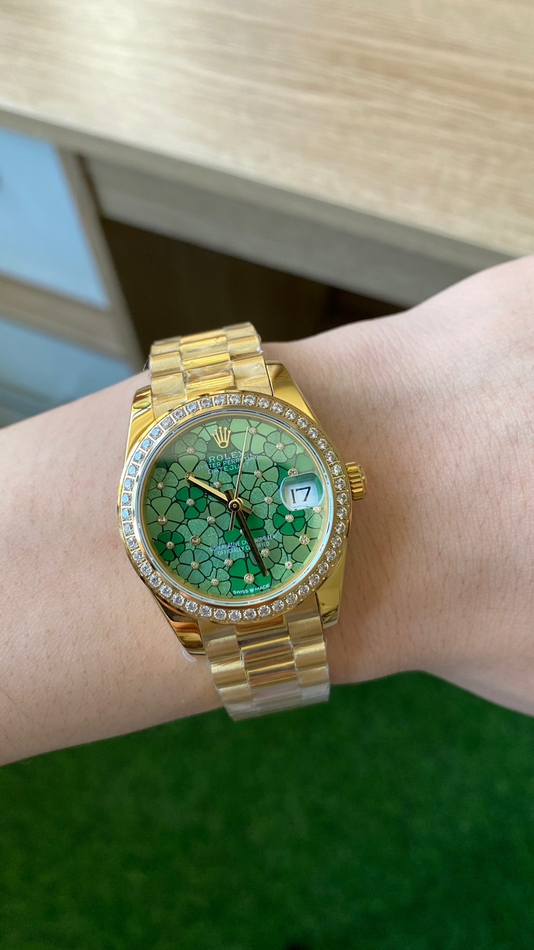 Rolex Datejust 31 Yellow Gold Olive Green Floral Motif Diamond Bezel M278288RBR 0038