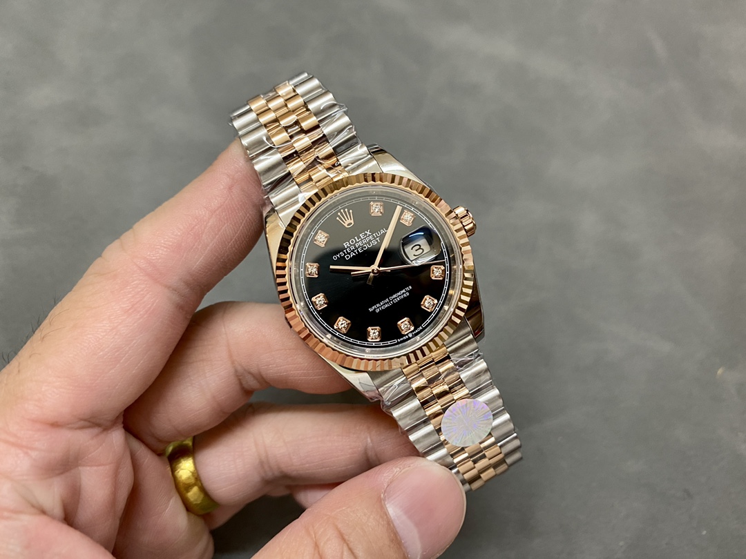 Rolex Datejust 36 Everose Gold Black Diamond Dial M126231 0019 Women's Watch