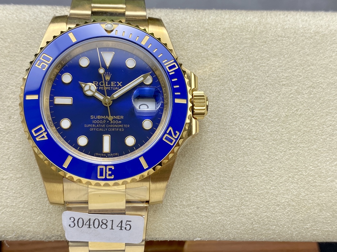 Rolex Submariner 116618 Yellow Gold Blue Dial 40mm Mens Replica Watch
