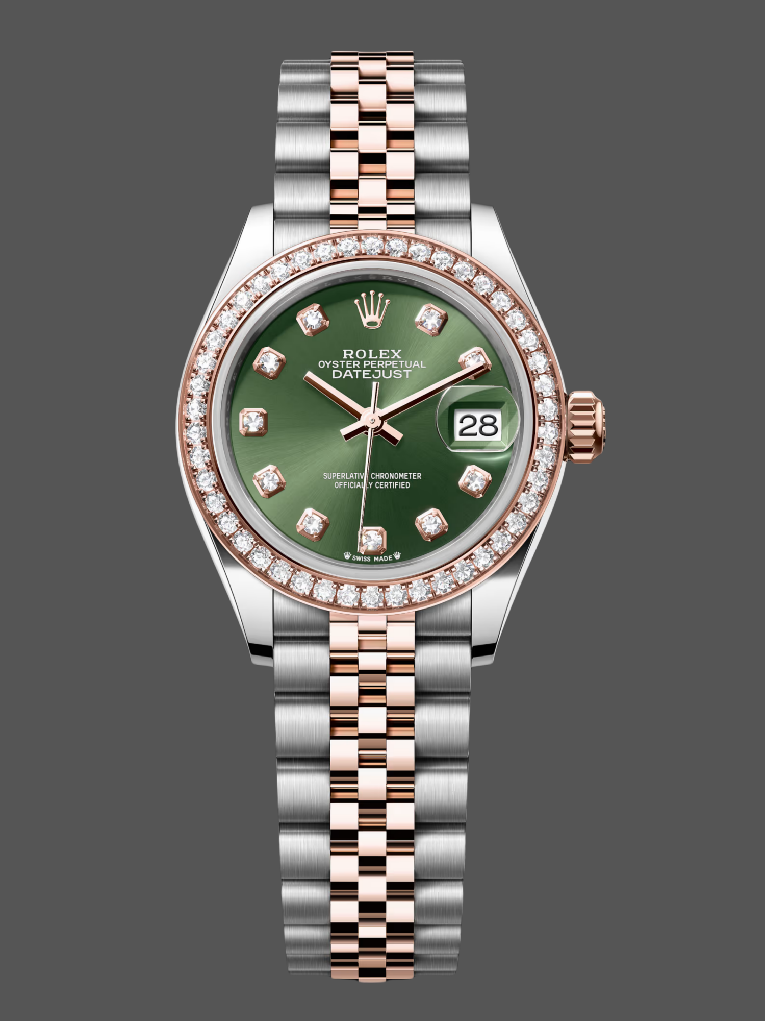 Rolex Datejust Olive Green Diamond Steel & Rose Gold 279381RBR 0007 Lady Watch