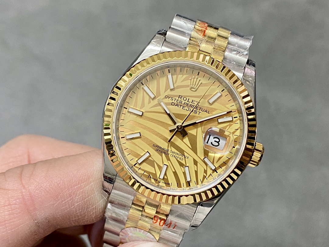 Rolex Datejust 126233 Golden Palm Motif Dial Fluted Bezel 36MM Unisex Replica Watch