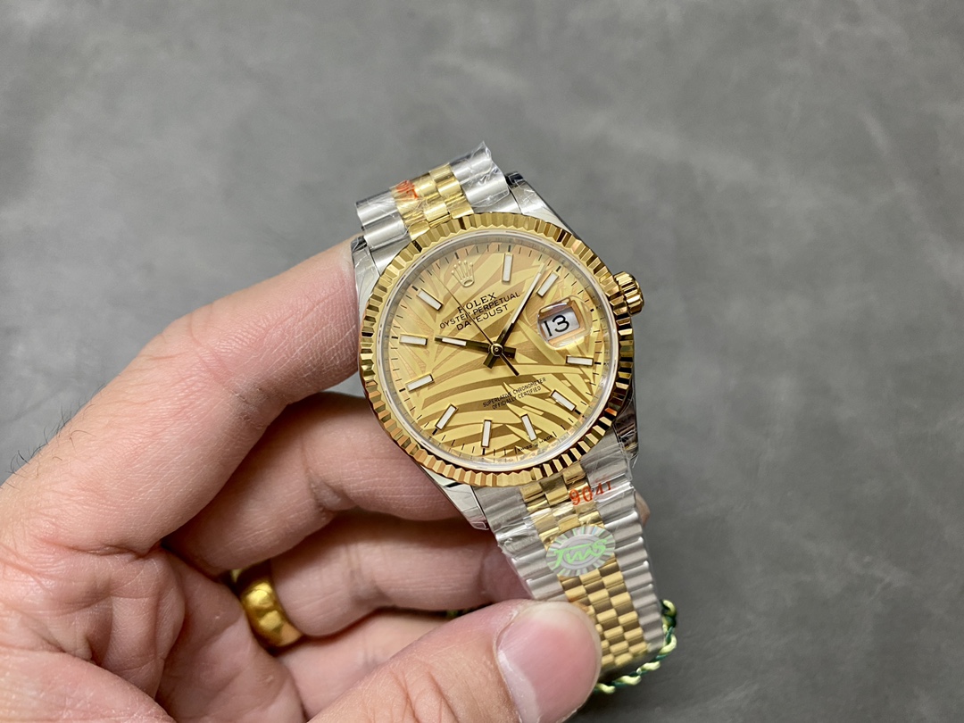 Rolex Datejust 126233 Golden Palm Motif Dial Fluted Bezel 36MM Unisex Replica Watch