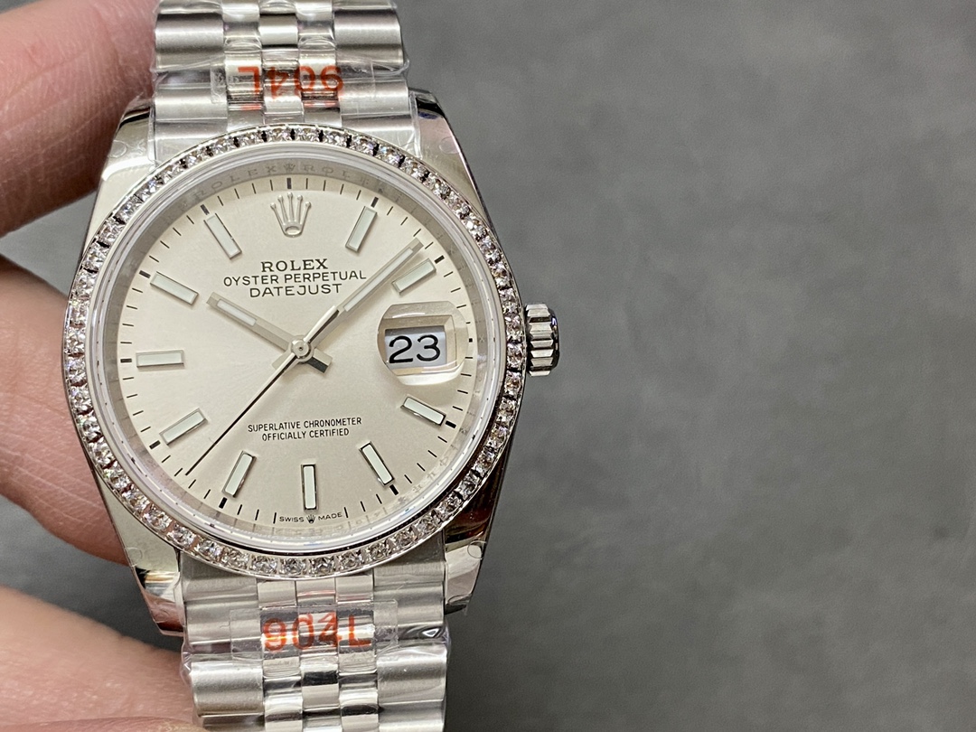 Rolex Datejust 36 White Gold & Diamonds Silver Dial M126284RBR 0005 Women's Watch