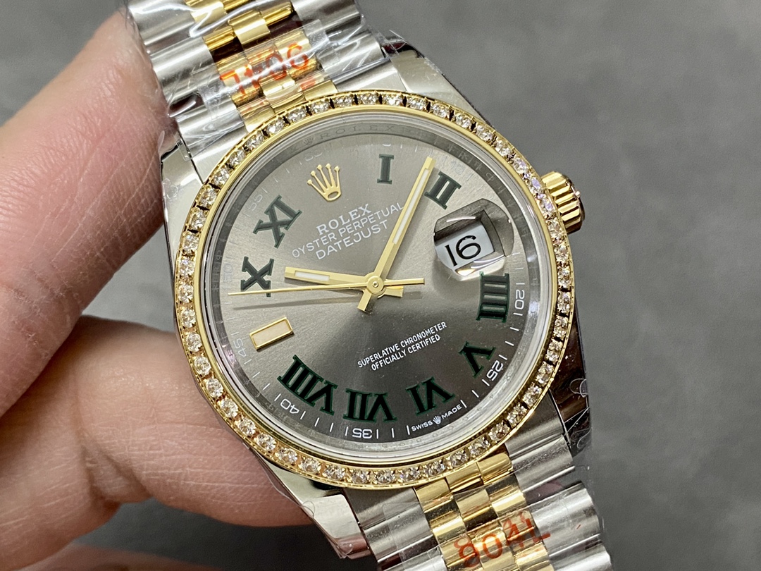 Rolex Datejust 36 Yellow Gold & Diamonds Slate Wimbledon Roman Dial m126283rbr 0021