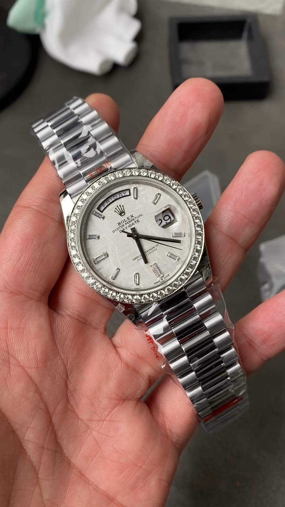 Rolex Day-Date 228349RBR Meteorite Dial Diamond Bezel 40mm Mens Replica Watch