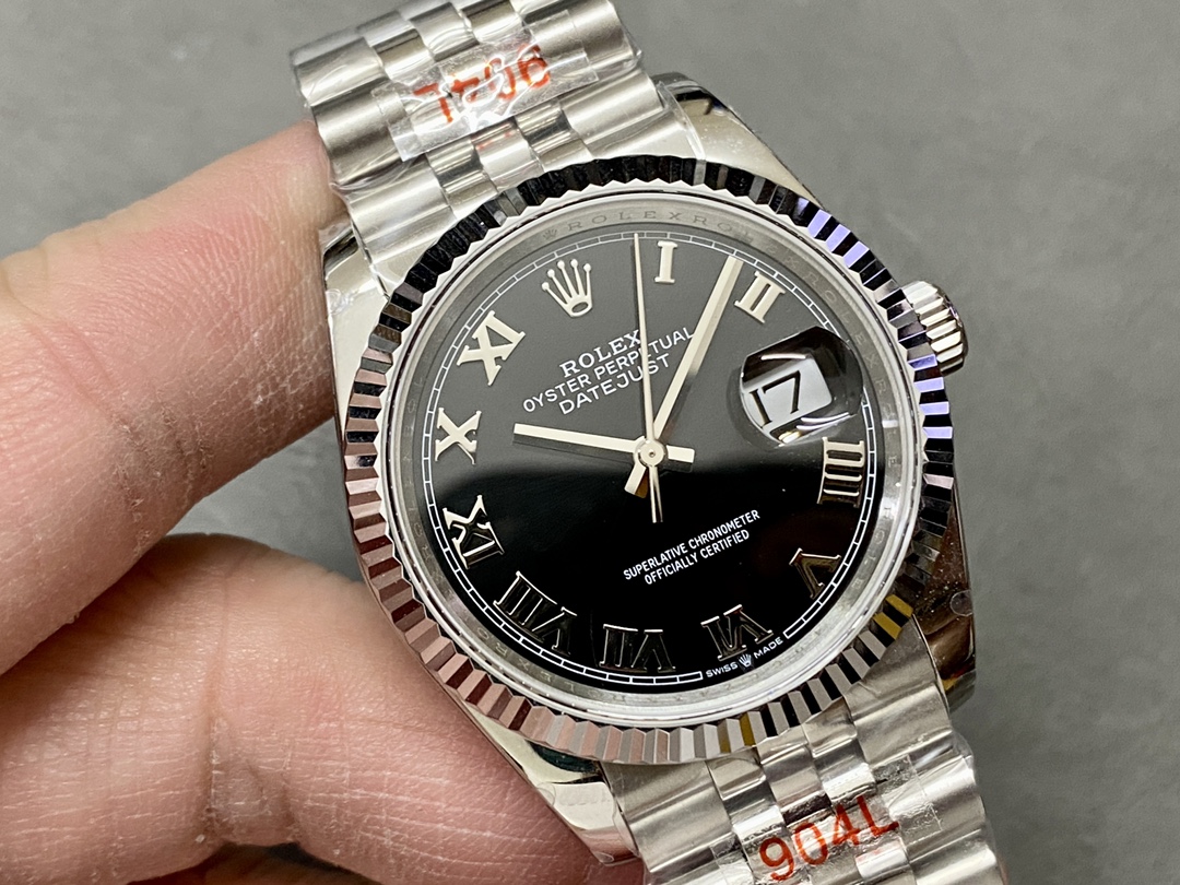 Rolex Datejust 116234 Stainless Steel Fluted Bezel Black Roman Dial 36mm Mens Replica Watch