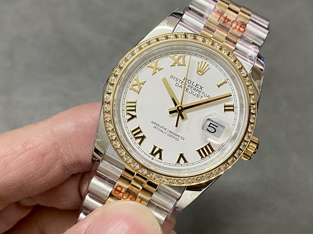 Rolex Datejust 36 Yellow Gold & Diamonds White Roman Dial M126283RBR 0015 Women's Watch