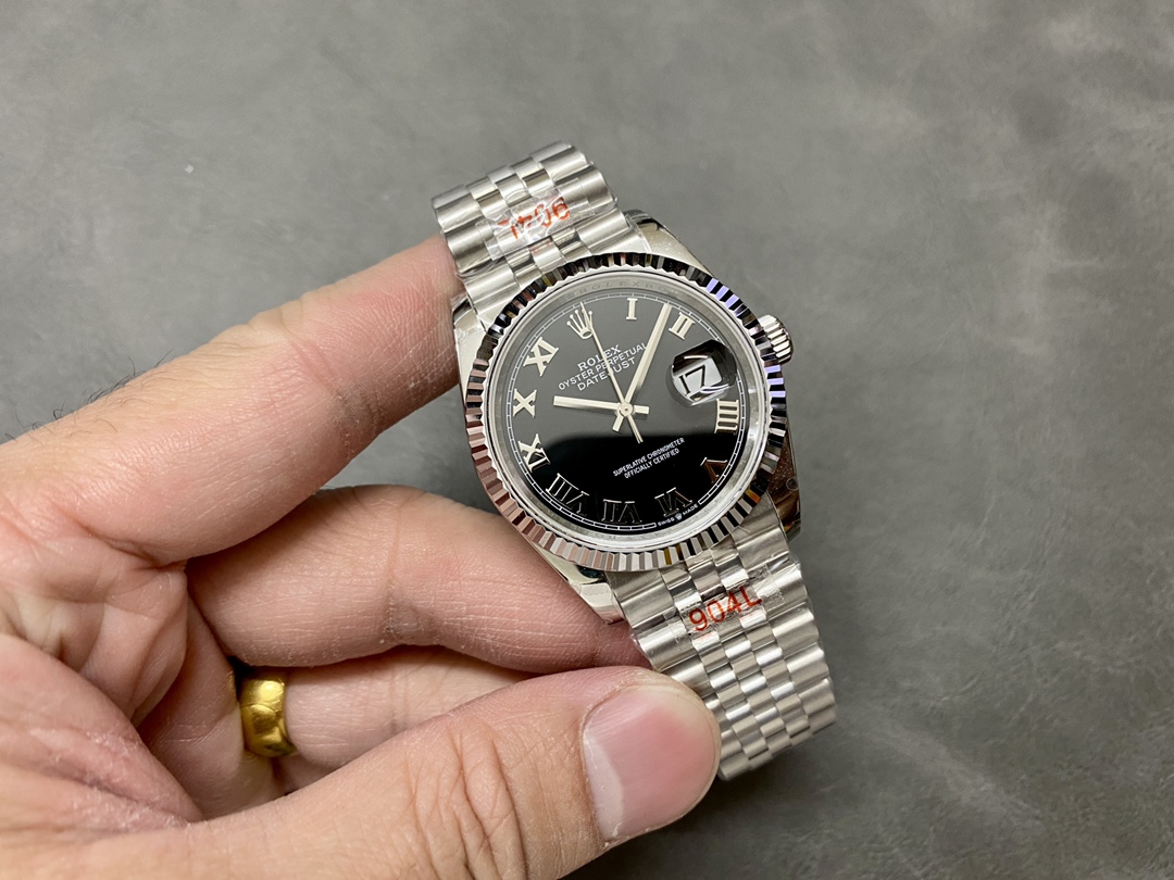 Rolex Datejust 116234 Stainless Steel Fluted Bezel Black Roman Dial 36mm Mens Replica Watch