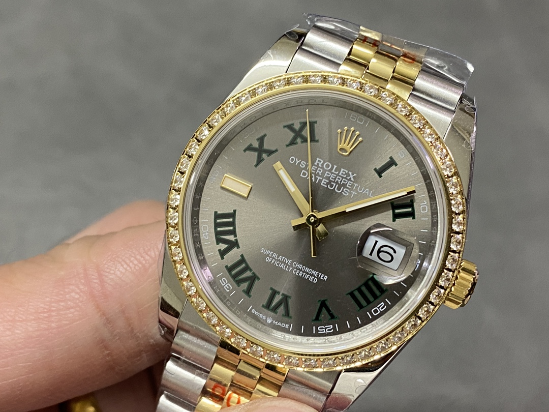 Rolex Datejust 36 Yellow Gold & Diamonds Slate Wimbledon Roman Dial m126283rbr 0021