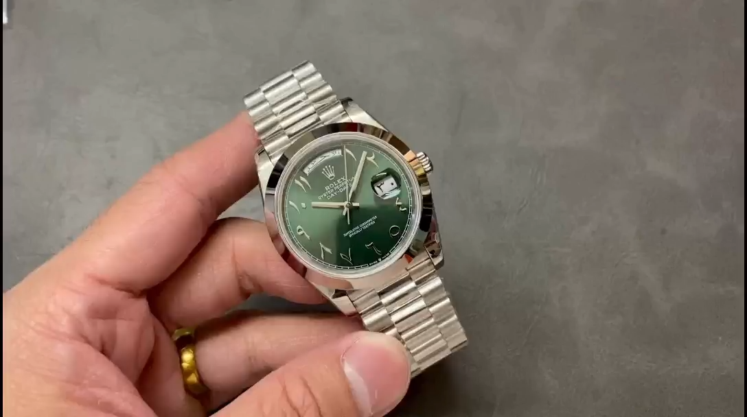 Rolex Day-Date 40mm Arabic Platinum Olive Dial 228206