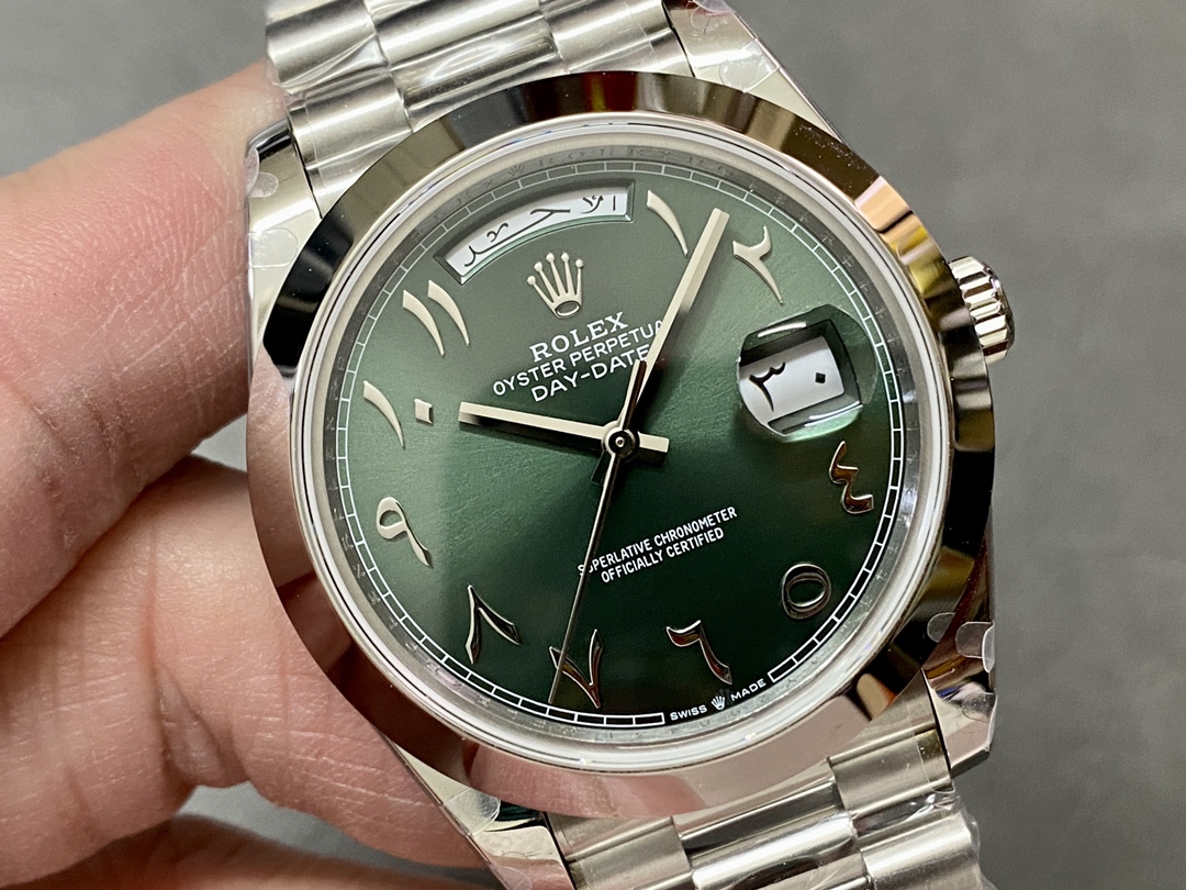 Rolex Day-Date 40mm Arabic Platinum Olive Dial 228206