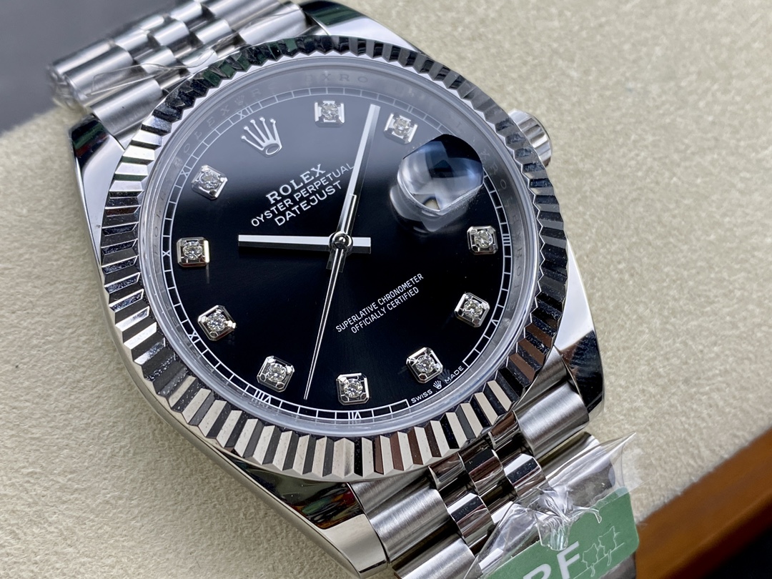 Rolex Datejust 41mm Black Diamond Dial White Rolesor Case m126334 0012 Men's Watch