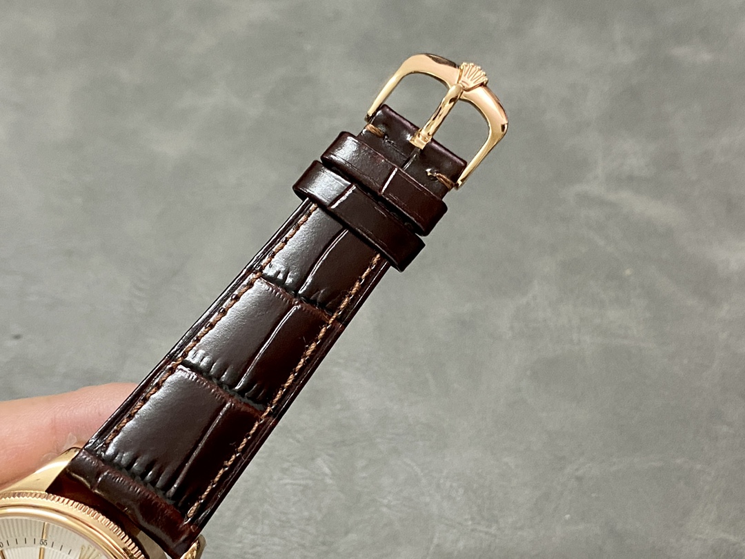 Rolex Cellini Dual Time 50525 Silver Dial Black Leather Strap 39mm Mens Replica Watch