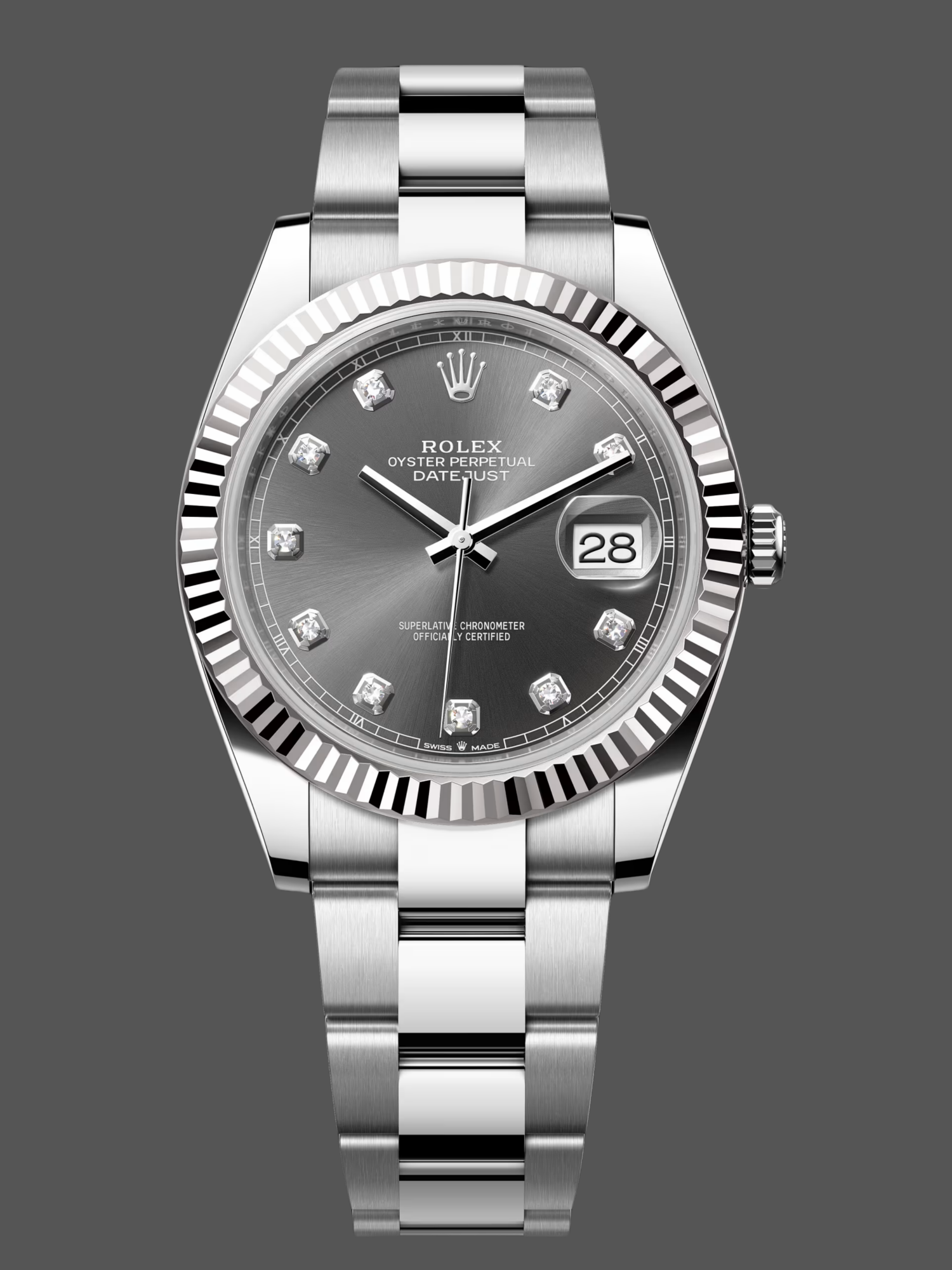 Rolex Datejust m126334 0005 Fluted Bezel Dark Rhodium Grey Dial 41MM Mens Replica Watch