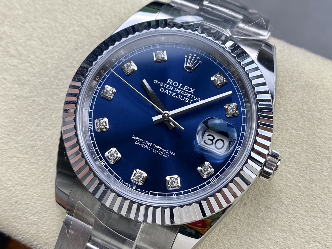 Rolex Datejust 126334 0015 Fluted Bezel Blue Diamond Dial 41MM Mens Replica Watch