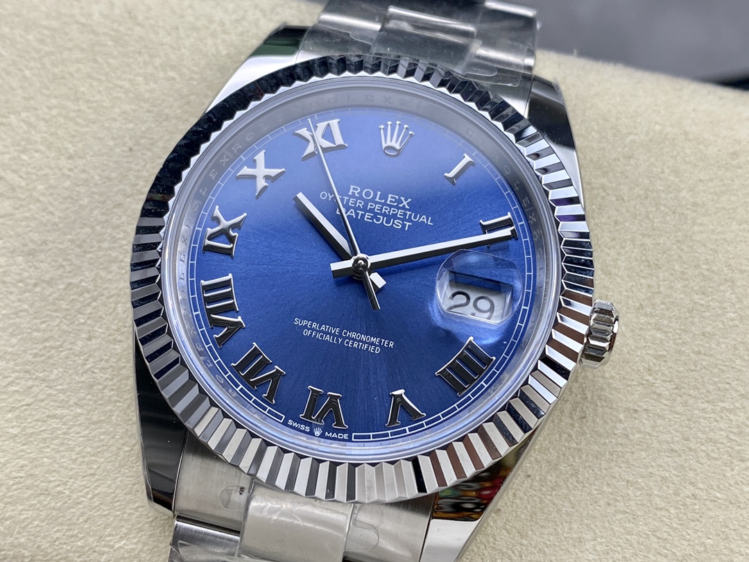 Rolex Datejust 126334 0025 Fluted Bezel Blue Roman Numeral Dial 41MM Mens Replica Watch