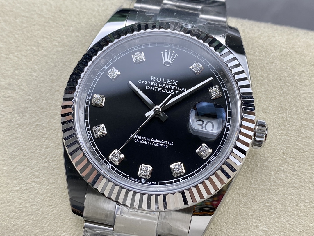Rolex Datejust 41 Fluted Bezel Black Diamond Dial m126334 0011 Mens Replica Watch