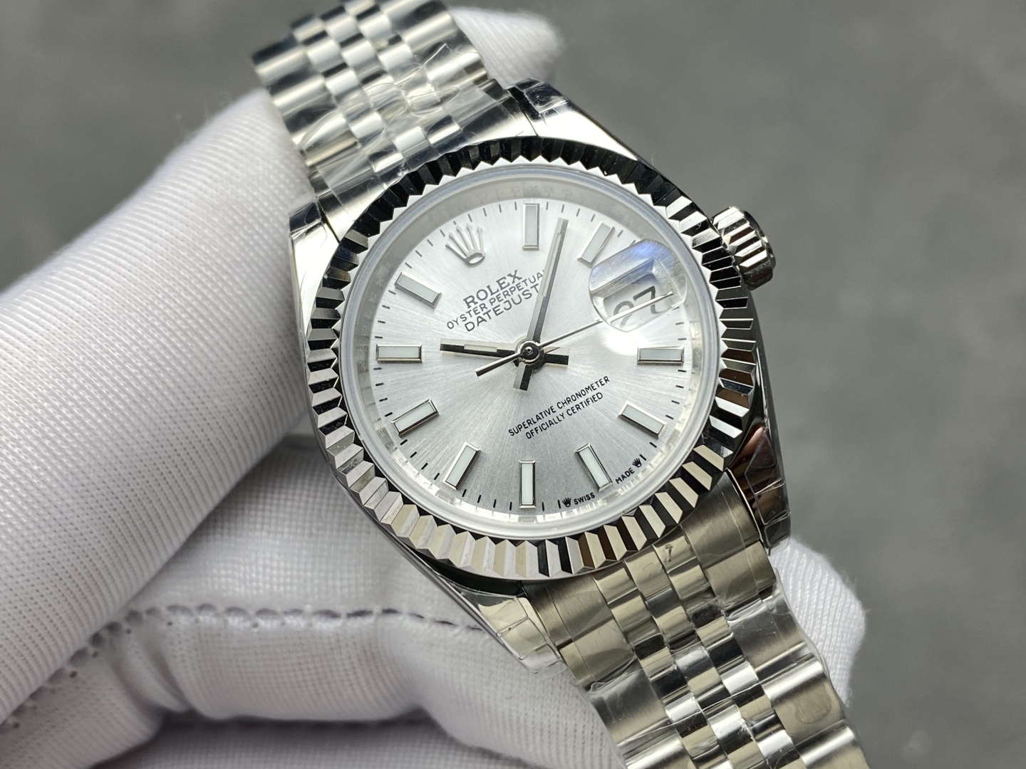 Rolex Datejust 28 Automatic Silver Dial White Gold and Steel M279174 0005 Women's Watch