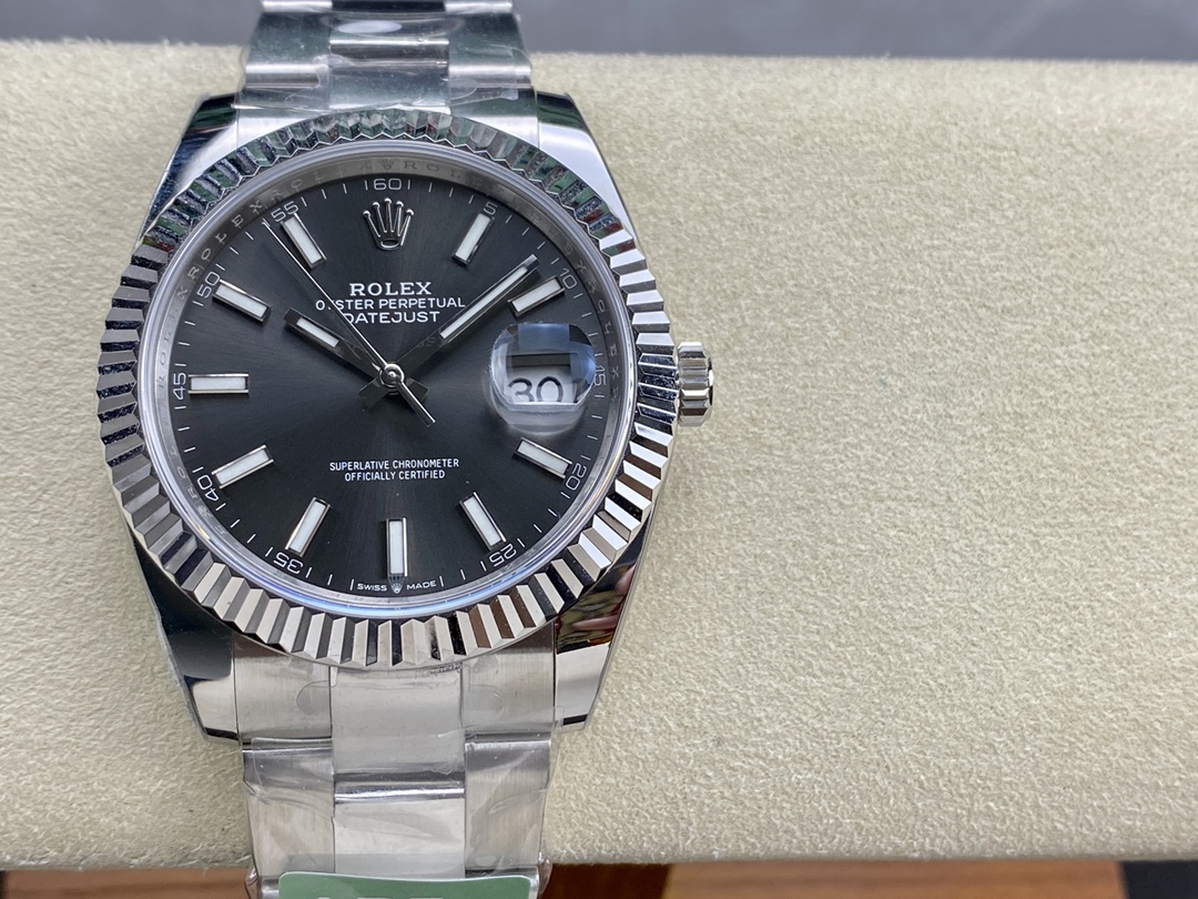 Rolex Datejust 41 White Gold Fluted Bezel Slate Dial Oyster M126334 0013 Men's Watch