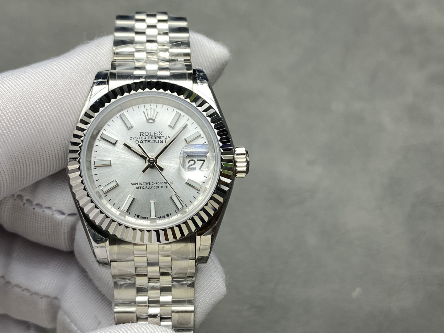 Rolex Datejust 28 Automatic Silver Dial White Gold and Steel M279174 0005 Women's Watch