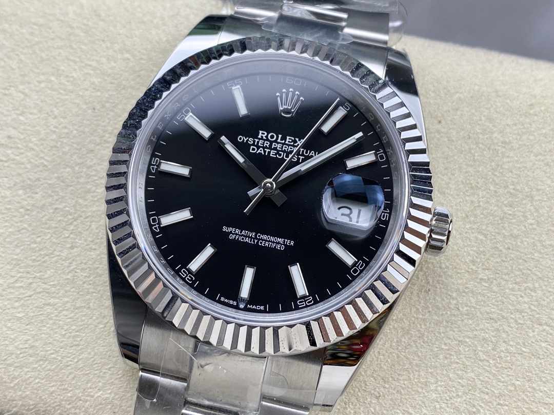 Rolex Datejust m126334 0017 Fluted Bezel Black Dial 41MM Mens Replica Watch
