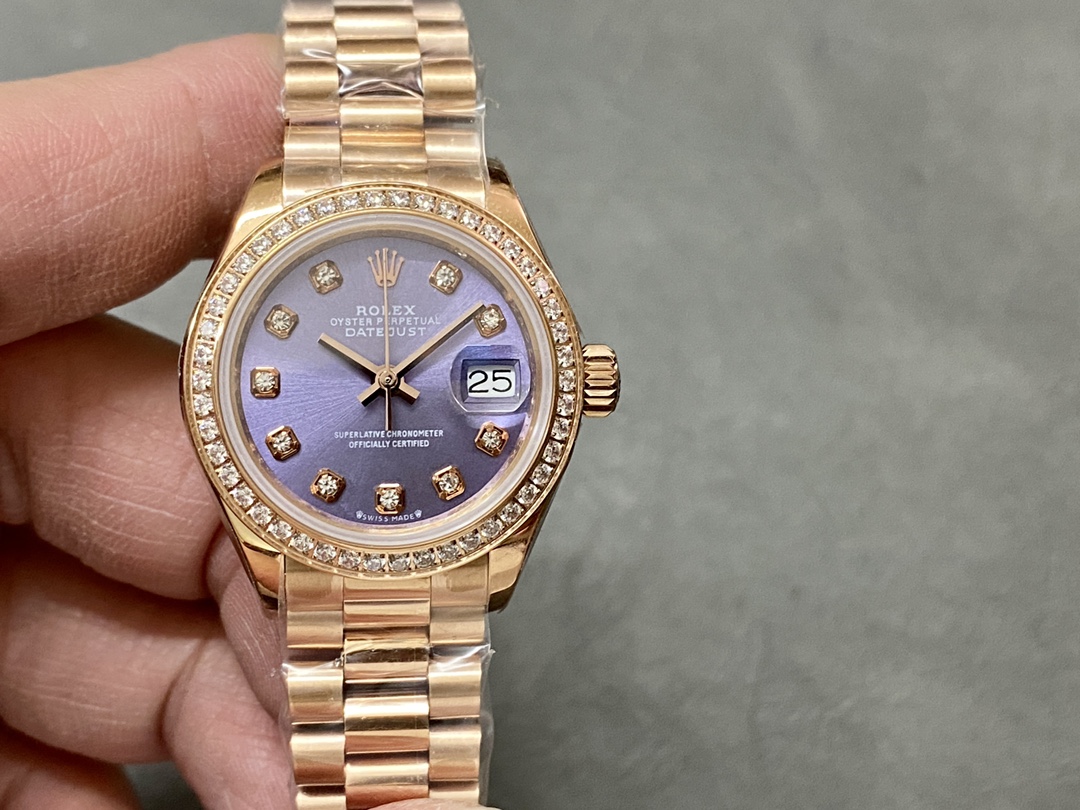Rolex Datejust 28mm Everose Gold m279135rbr 0020 Aubergine Diamond President Women's Watch