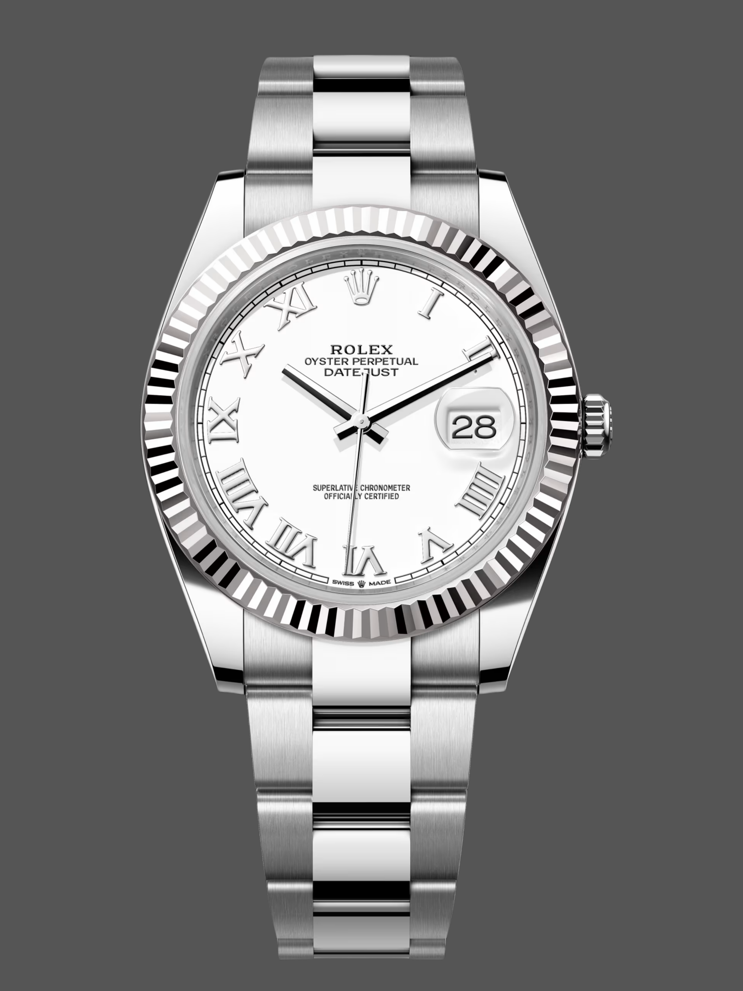 Rolex Datejust 126334 0023 Fluted Bezel White Roman Numeral Dial 41MM Mens Replica Watch