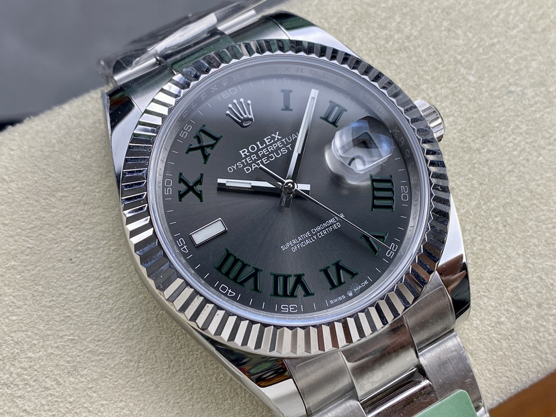 Rolex Datejust m126334 0021 Fluted Bezel Grey Wimbledon Dial 41MM Mens Replica Watch