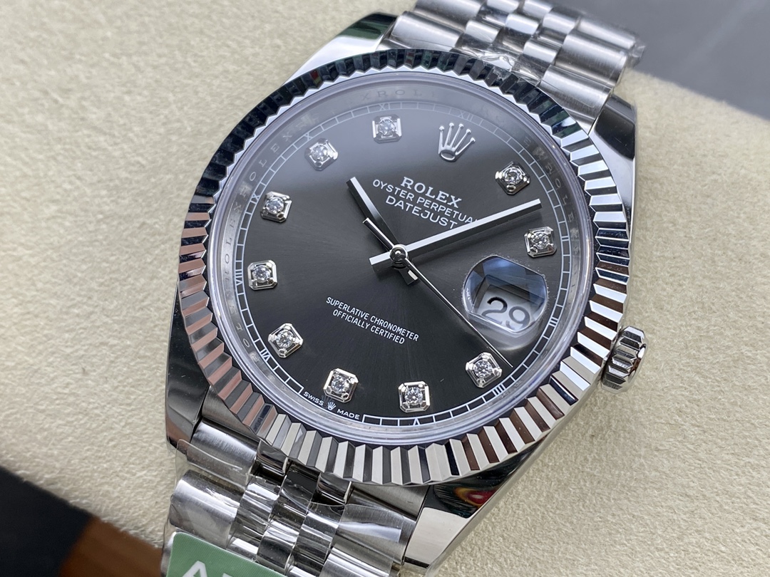 Rolex Datejust 41 Rhodium Diamond Dial Fluted Bezel m126334 0006 Men's Watch