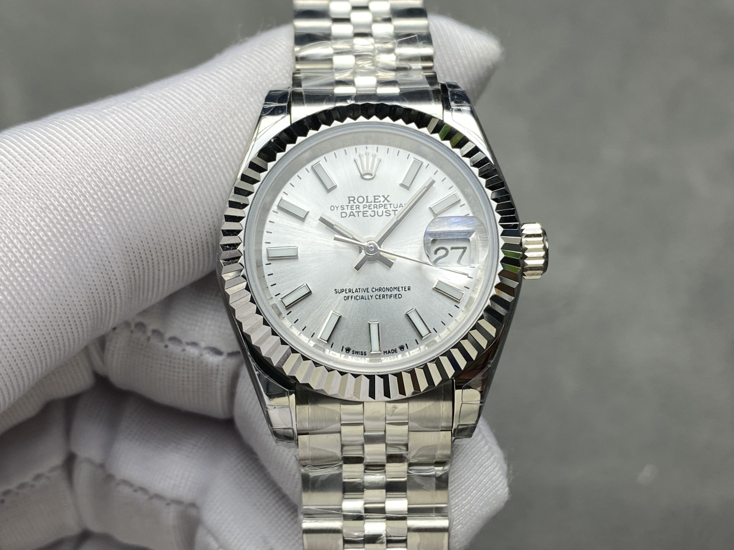 Rolex Datejust 28 Automatic Silver Dial White Gold and Steel M279174 0005 Women's Watch