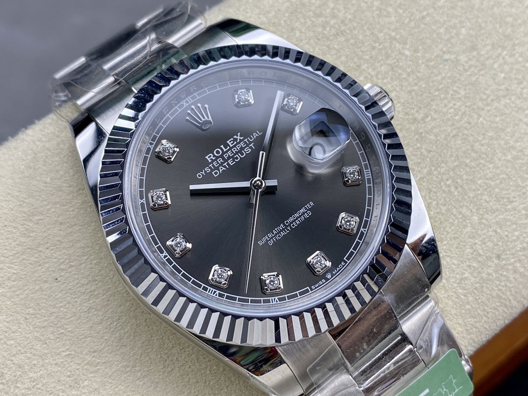 Rolex Datejust m126334 0005 Fluted Bezel Dark Rhodium Grey Dial 41MM Mens Replica Watch