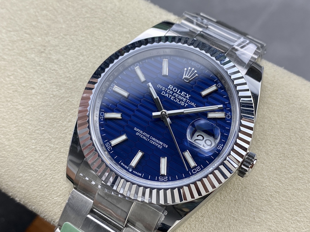 Rolex Datejust 126334 Fluted Bezel Blue Fluted-motif Dial 41MM Mens Replica Watch