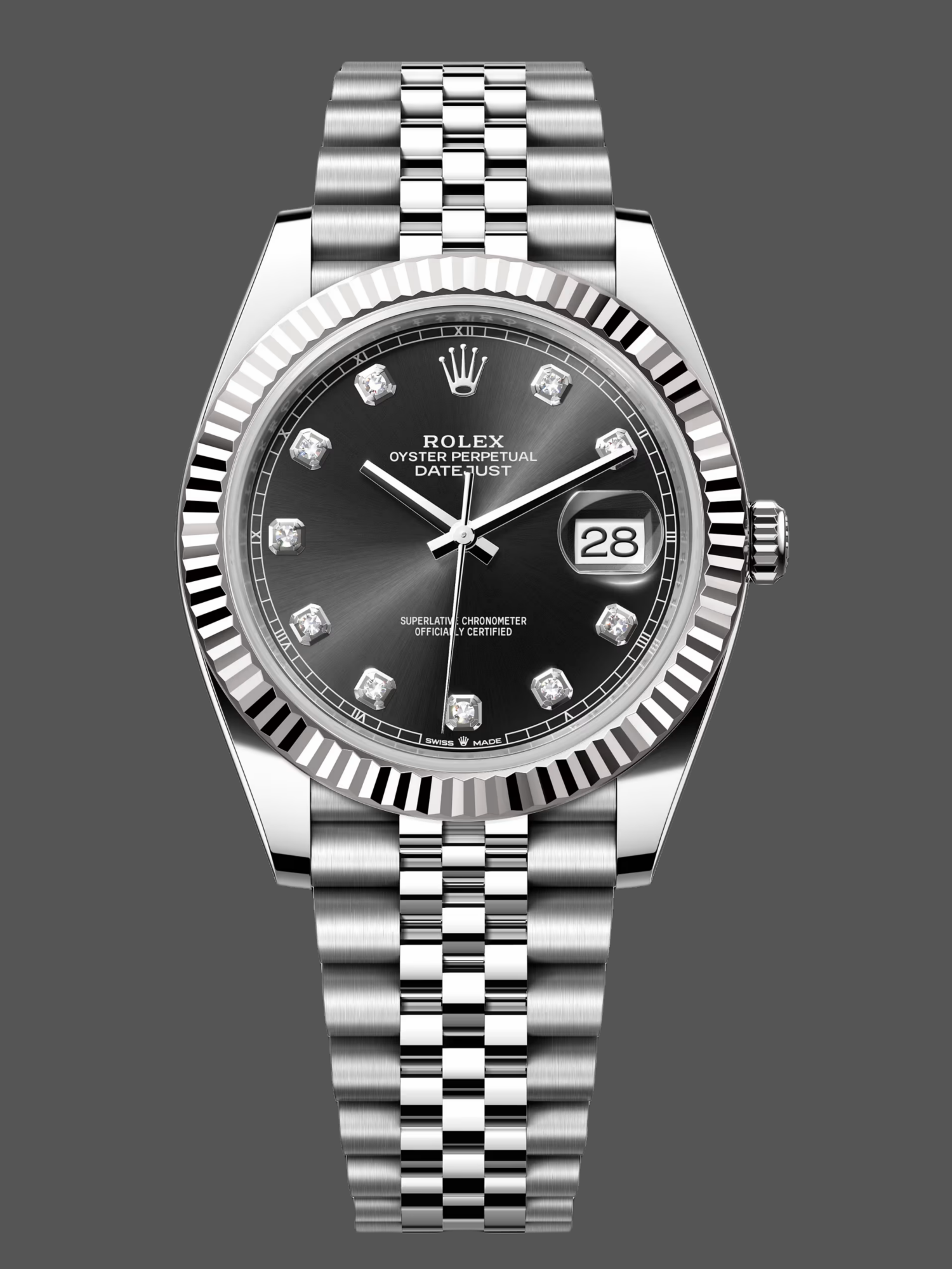 Rolex Datejust 41mm Black Diamond Dial White Rolesor Case m126334 0012 Men's Watch
