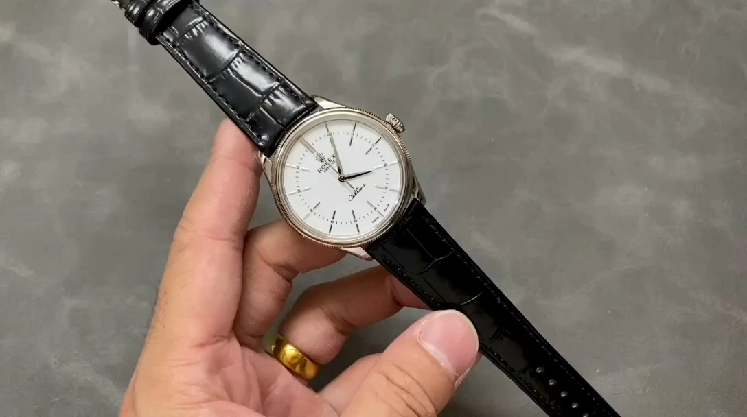 Rolex Cellini Time 50509 Black Leather Strap White Dial 39mm Mens Replica Watch