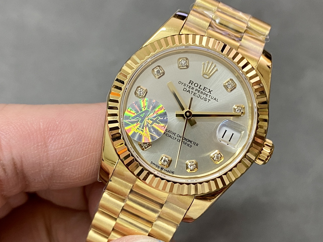 Rolex Datejust 31 Yellow Gold Silver Diamond Dial M278278 0034 Women's Watch