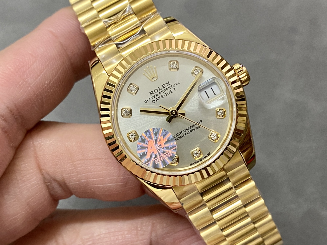 Rolex Datejust 31 Yellow Gold Silver Diamond Dial M278278 0034 Women's Watch