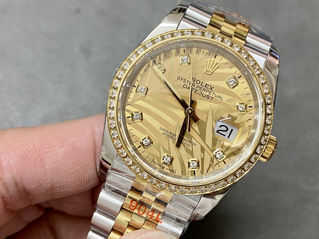 Rolex Datejust 36 Golden Palm Motif 126283RBR 0023 Dial Jubilee Bracelet Watch