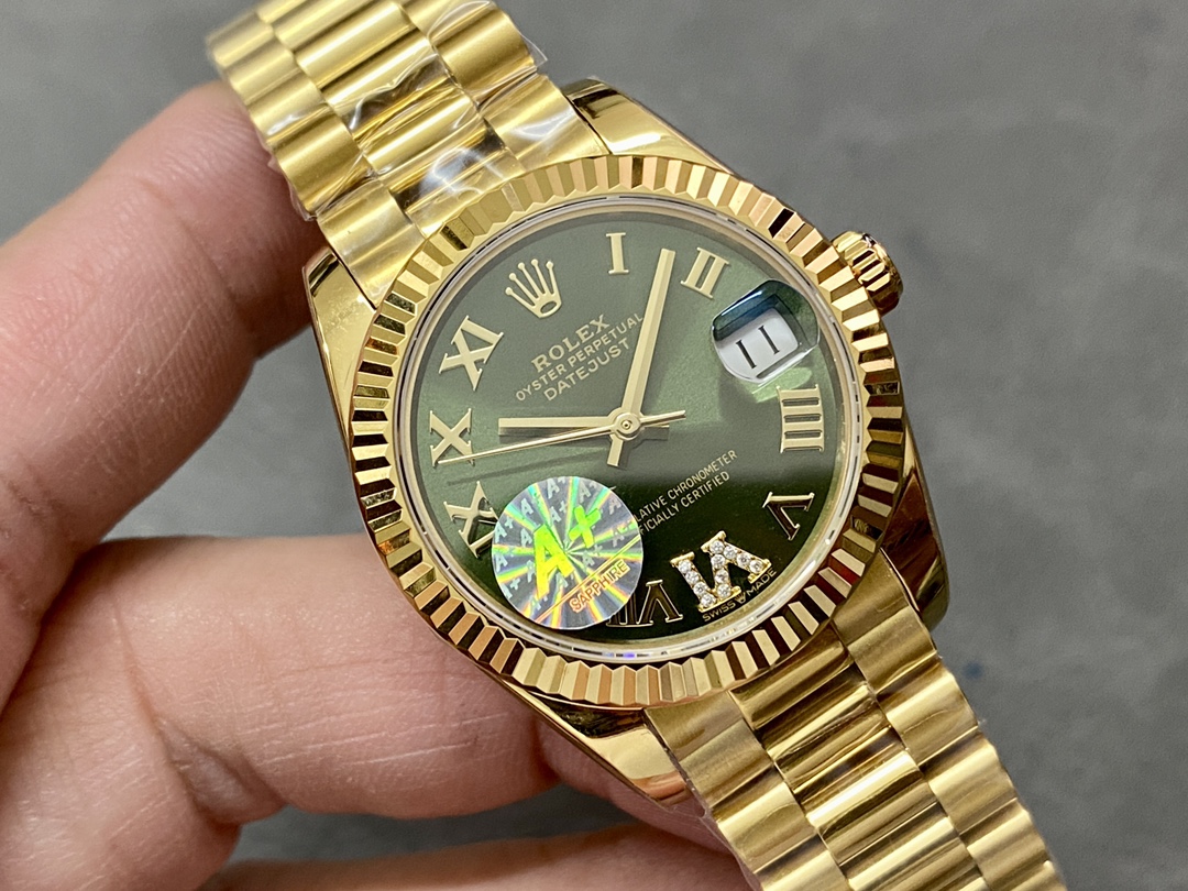 Rolex Datejust 31 Yellow Gold Green Dial m278278 0030 Women's Watch