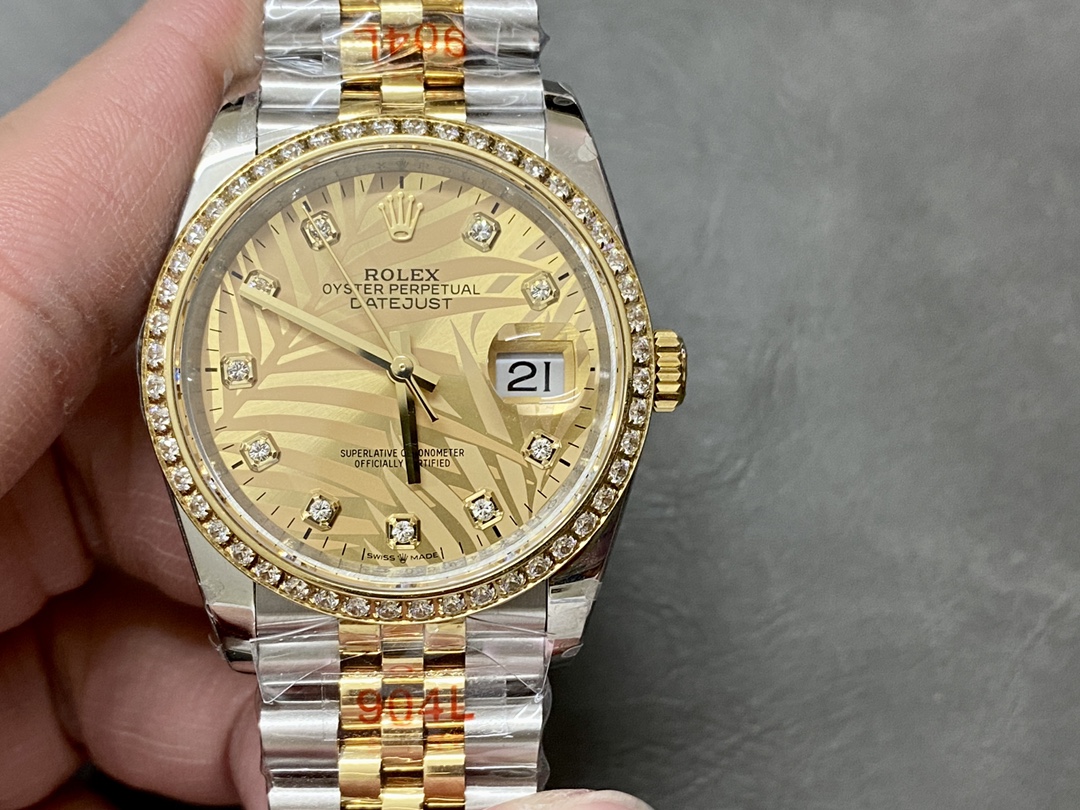 Rolex Datejust 36 Golden Palm Motif 126283RBR 0023 Dial Jubilee Bracelet Watch