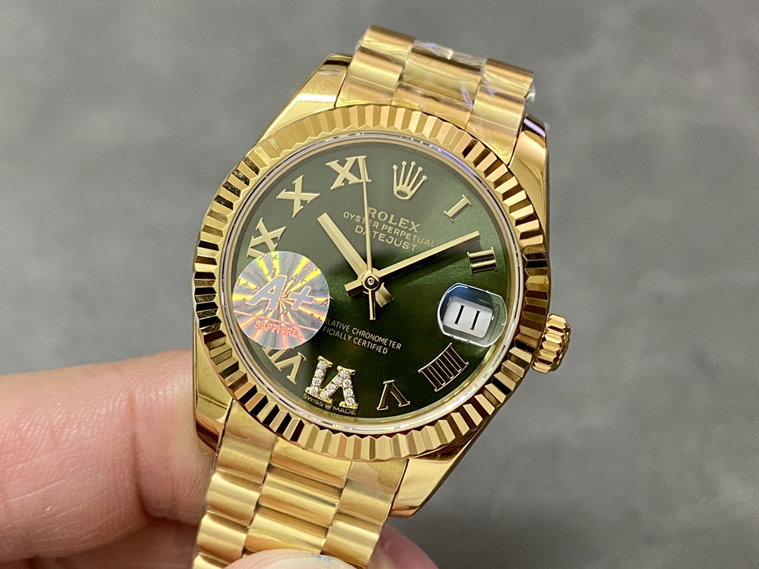 Rolex Datejust 31 Yellow Gold Green Dial m278278 0030 Women's Watch