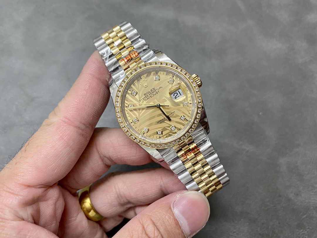 Rolex Datejust 36 Golden Palm Motif 126283RBR 0023 Dial Jubilee Bracelet Watch