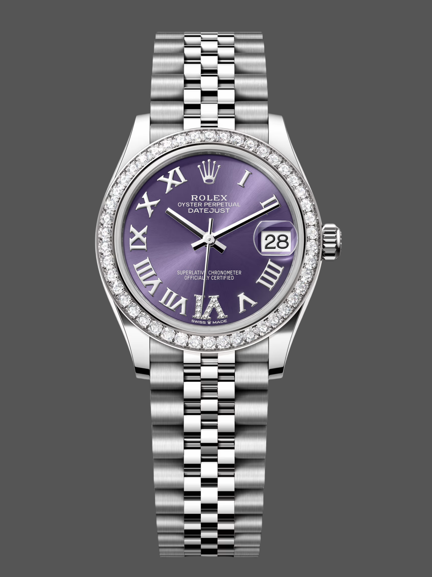 Rolex Datejust 31mm Stainless Steel 278384RBR 0030 Aubergine VI Jubilee Women's Watch