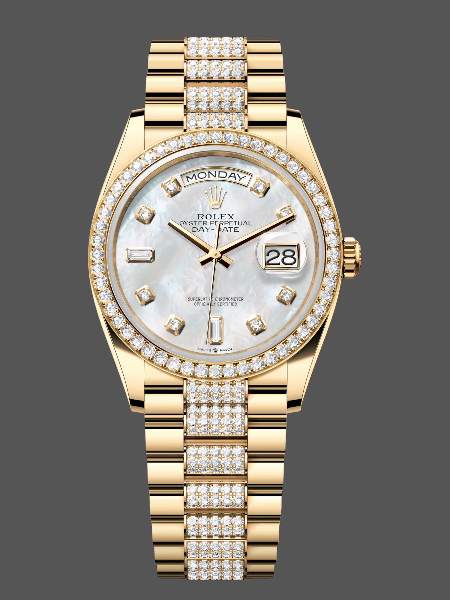 Rolex Day Date 36 Yellow Gold Diamond Bezel MOP Dial m128348rbr 0019