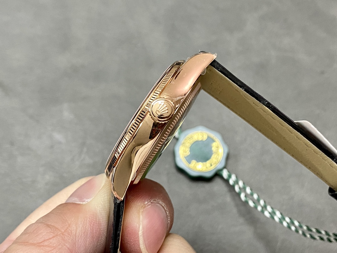 Rolex Cellini Time 50505 Black Leather Strap Black Dial 39mm Mens Replica Watch