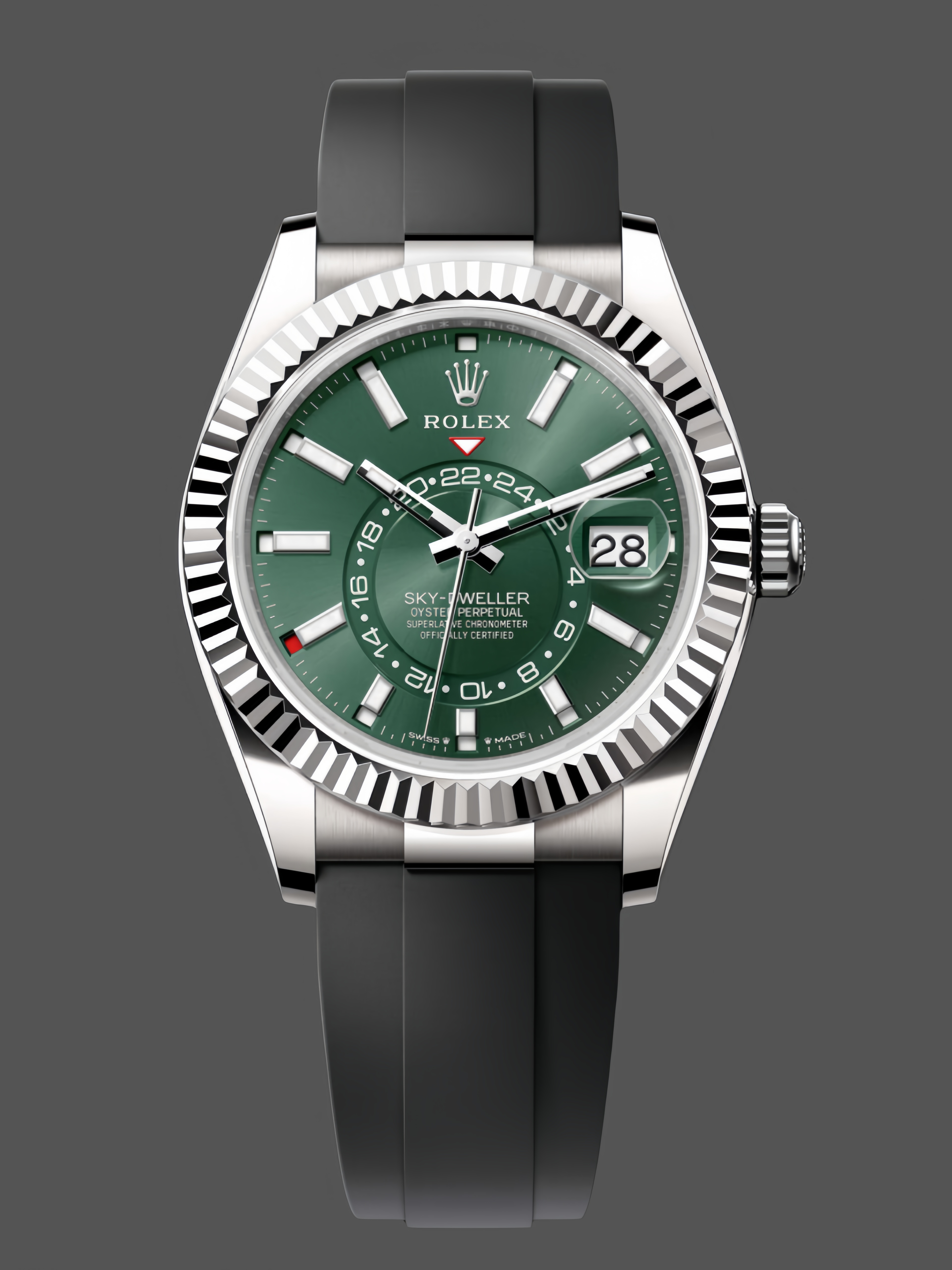 Rolex Sky Dweller 42mm 336239 Rubber Strap Green Dial Men's Watch