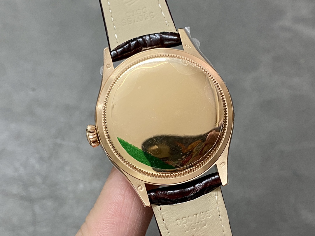 Rolex Cellini Dual Time 50525 Silver Dial Brown Leather Strap 39mm Mens Replica Watch