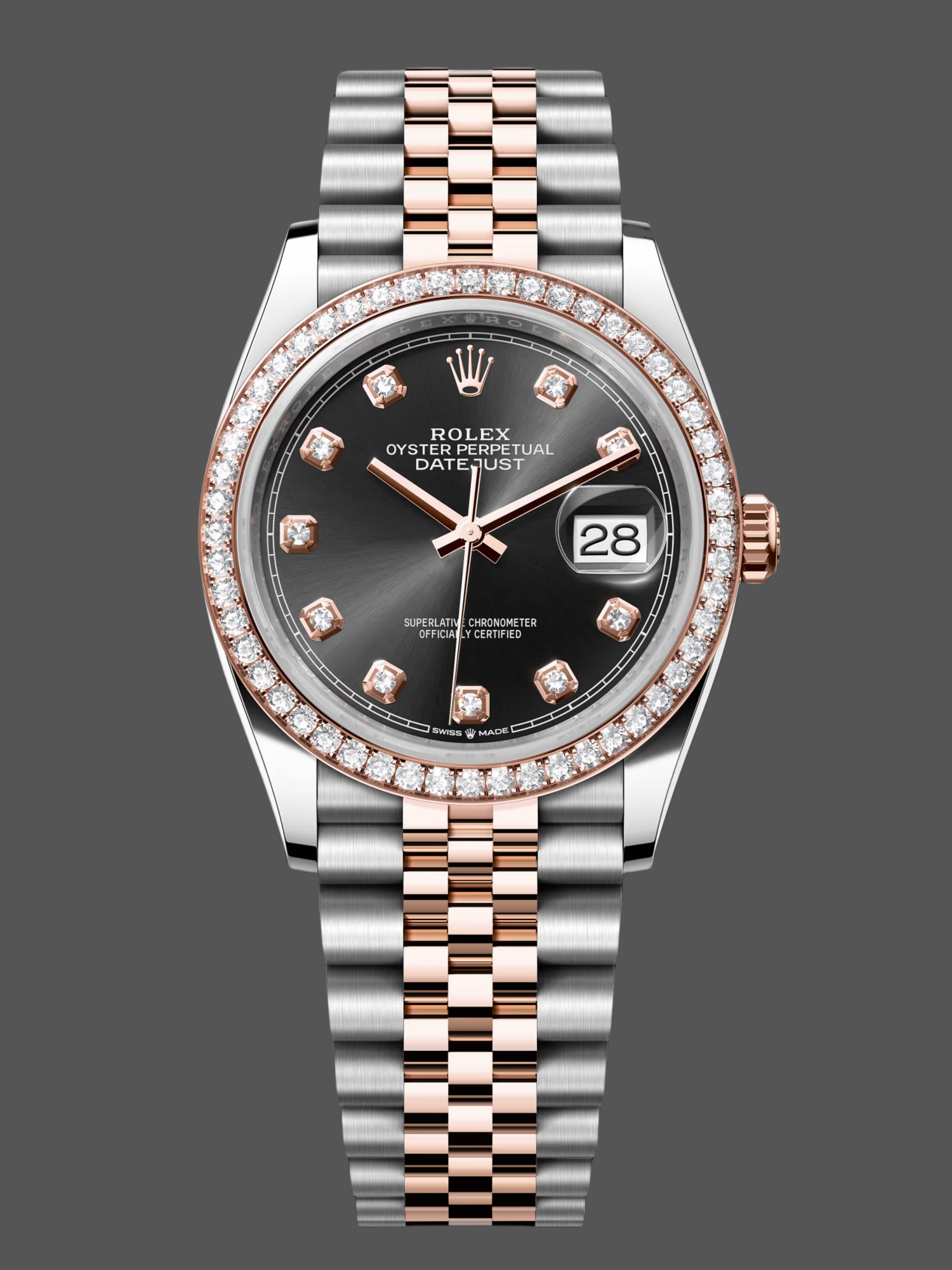 Rolex Datejust 36 Steel & Everose Gold Black Dial Diamond Bezel m126281rbr 0007