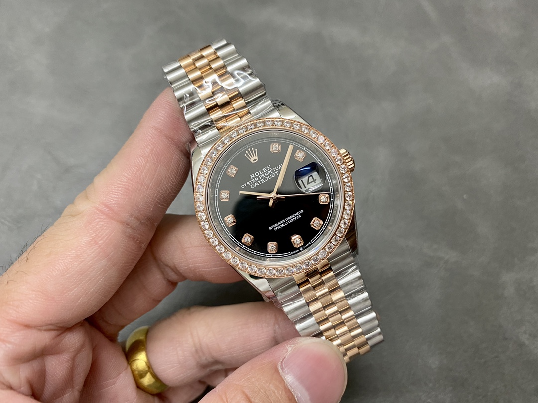 Rolex Datejust 36 Steel & Everose Gold Black Dial Diamond Bezel m126281rbr 0007