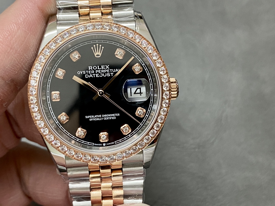 Rolex Datejust 36 Steel & Everose Gold Black Dial Diamond Bezel m126281rbr 0007