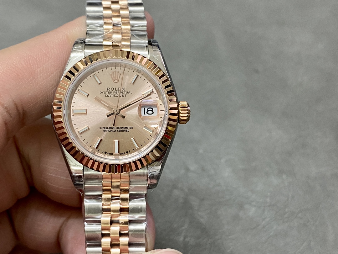 Rolex Datejust 28 Stainless Steel and Everose Gold 279171 0023 Rose Index Jubilee Lady Watch